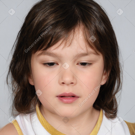 Neutral white child female with medium  brown hair and brown eyes