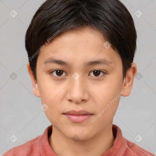 Neutral white young-adult female with short  brown hair and brown eyes
