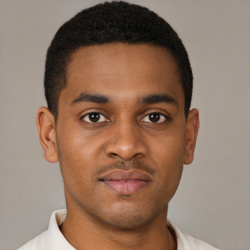Neutral black young-adult male with short  brown hair and brown eyes