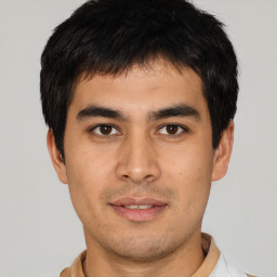 Neutral asian young-adult male with short  brown hair and brown eyes