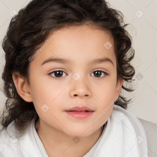 Neutral white child female with medium  brown hair and brown eyes