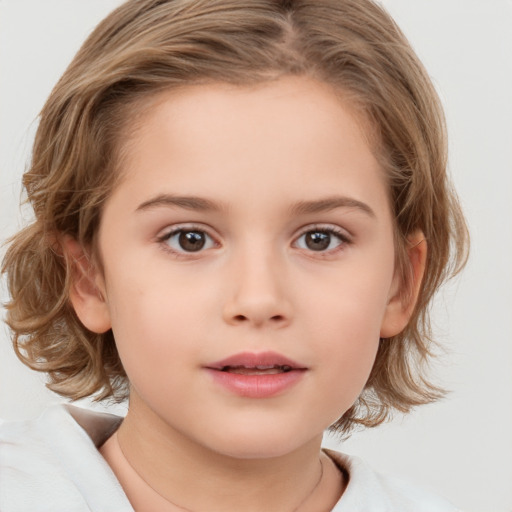 Neutral white child female with medium  brown hair and brown eyes