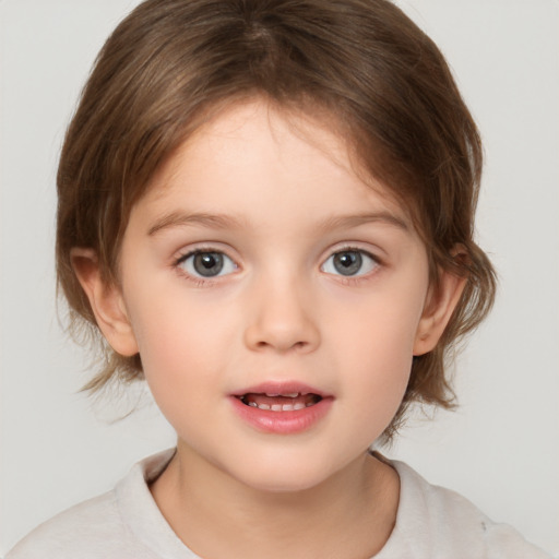 Neutral white child female with medium  brown hair and brown eyes