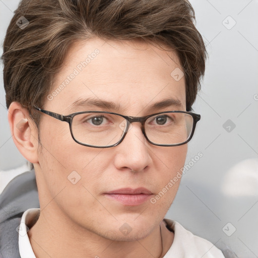 Neutral white adult male with short  brown hair and brown eyes