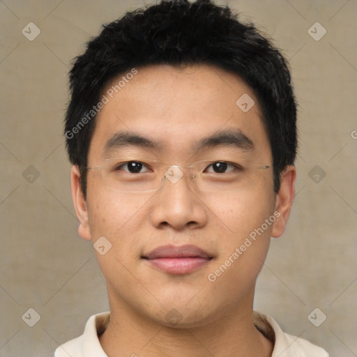 Neutral asian young-adult male with short  black hair and brown eyes