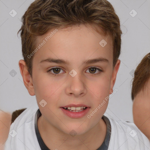 Joyful white young-adult male with medium  brown hair and brown eyes