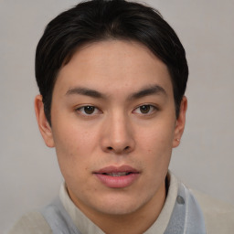 Neutral asian young-adult male with short  brown hair and brown eyes