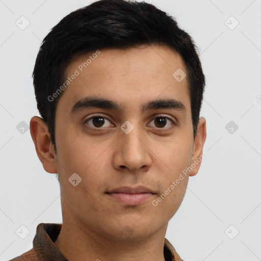 Neutral asian young-adult male with short  brown hair and brown eyes