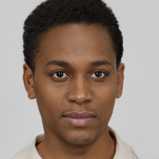 Neutral black young-adult male with short  brown hair and brown eyes