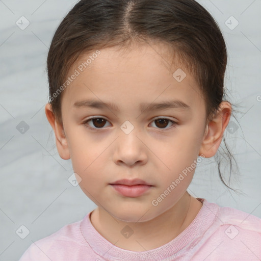 Neutral white child female with short  brown hair and brown eyes