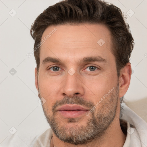 Neutral white adult male with short  brown hair and brown eyes