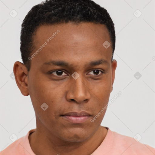Neutral black young-adult male with short  brown hair and brown eyes