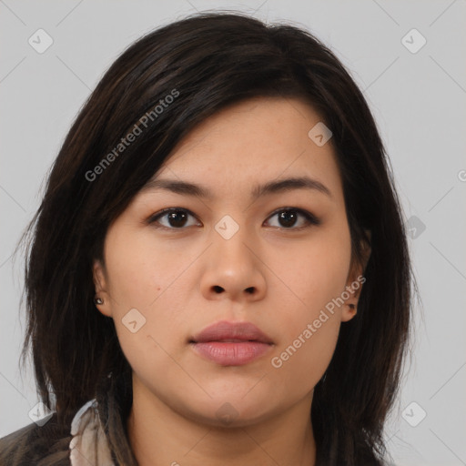 Neutral asian young-adult female with medium  brown hair and brown eyes