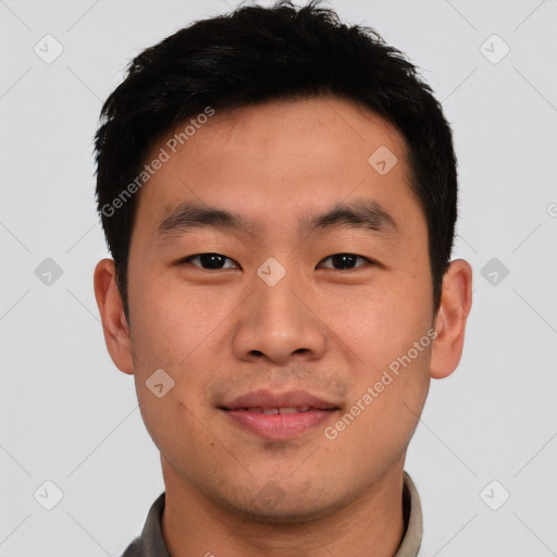 Neutral asian young-adult male with short  brown hair and brown eyes