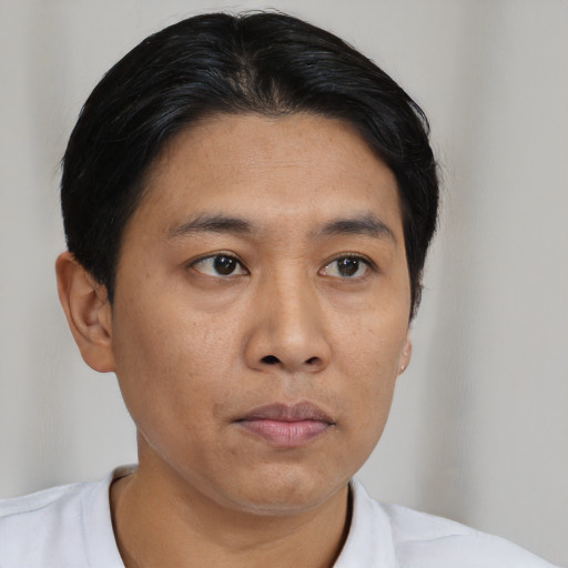 Neutral asian young-adult male with short  brown hair and brown eyes