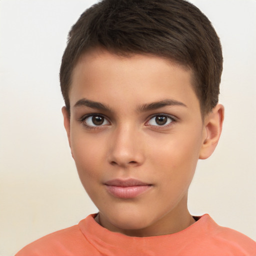 Neutral white child female with short  brown hair and brown eyes