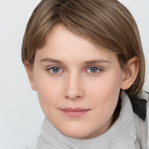 Neutral white young-adult female with medium  brown hair and grey eyes