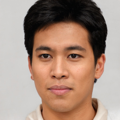Neutral asian young-adult male with short  brown hair and brown eyes