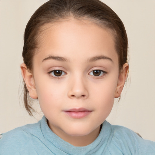 Neutral white child female with medium  brown hair and brown eyes