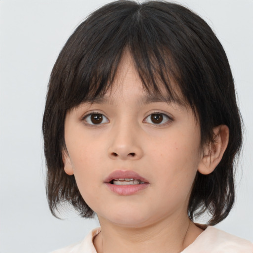 Neutral asian child female with medium  brown hair and brown eyes