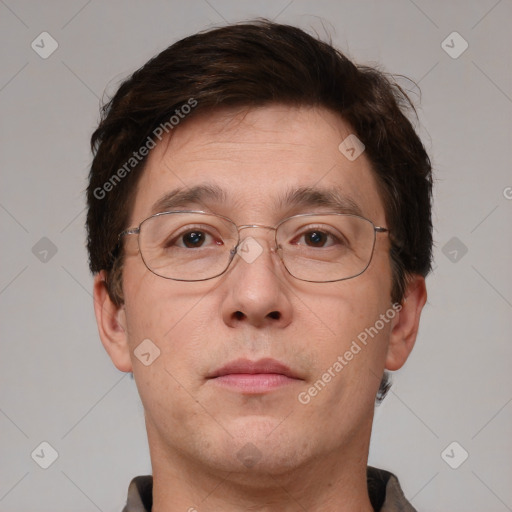 Neutral white adult male with short  brown hair and brown eyes