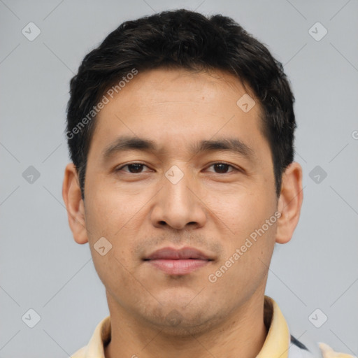 Neutral asian young-adult male with short  brown hair and brown eyes