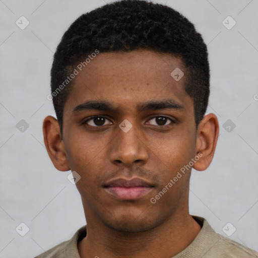 Neutral black young-adult male with short  brown hair and brown eyes