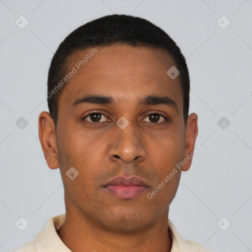 Neutral black young-adult male with short  brown hair and brown eyes
