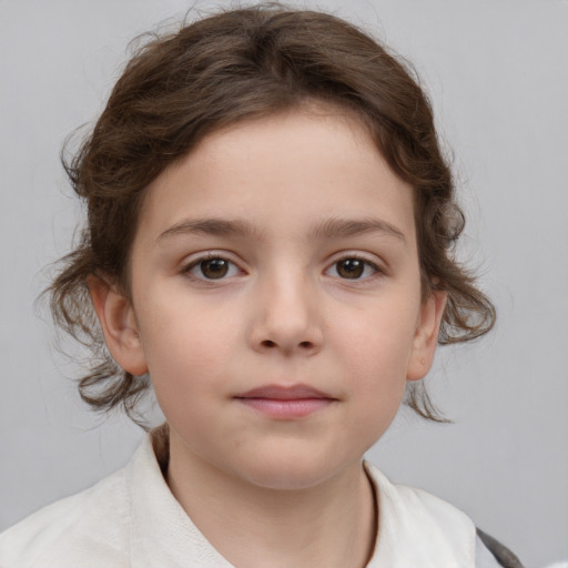 Neutral white child female with medium  brown hair and brown eyes