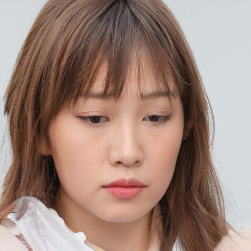 Neutral white child female with medium  brown hair and brown eyes