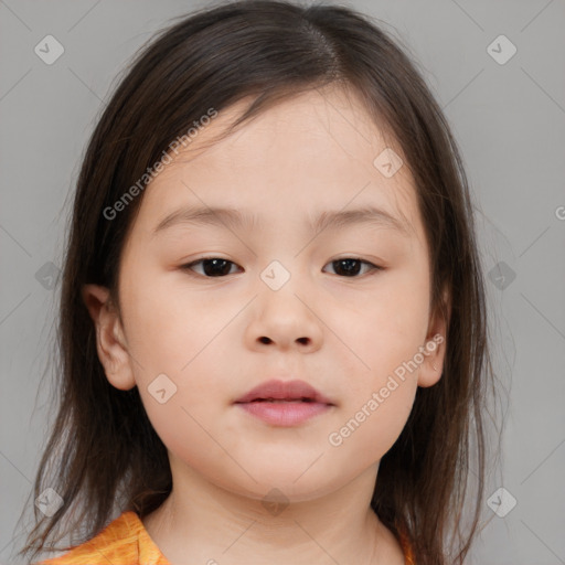 Neutral white child female with medium  brown hair and brown eyes