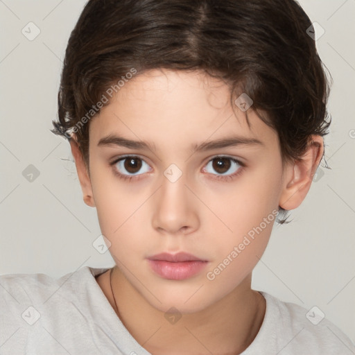 Neutral white child female with short  brown hair and brown eyes