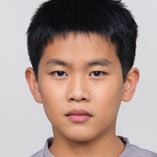 Neutral asian child male with short  brown hair and brown eyes