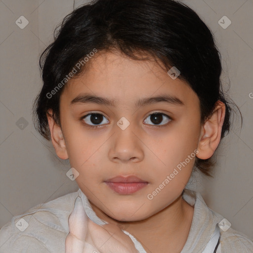 Neutral white child female with medium  brown hair and brown eyes