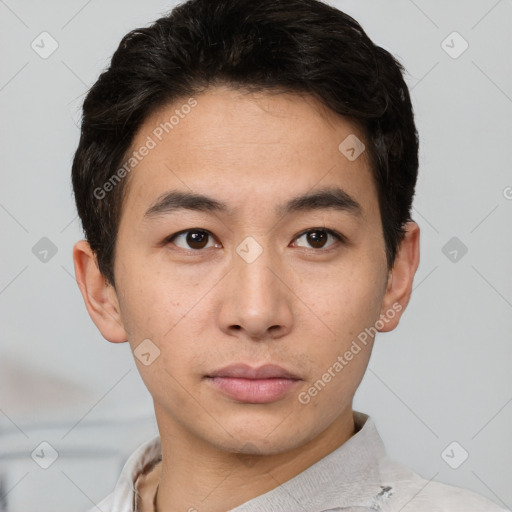 Neutral asian young-adult male with short  brown hair and brown eyes