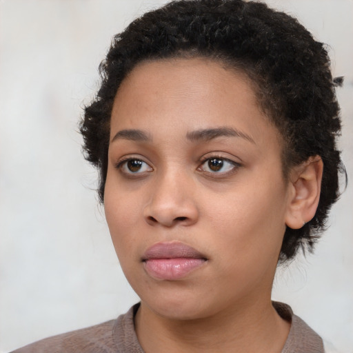 Neutral black young-adult female with short  brown hair and brown eyes