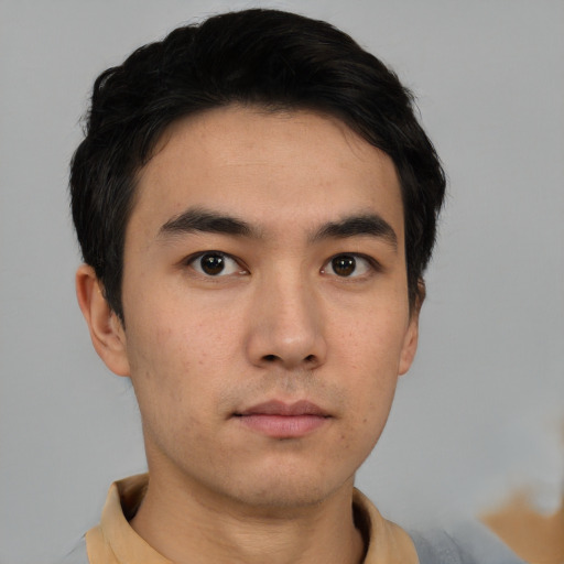 Neutral asian young-adult male with short  black hair and brown eyes