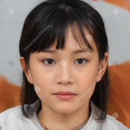 Neutral asian young-adult female with medium  brown hair and brown eyes