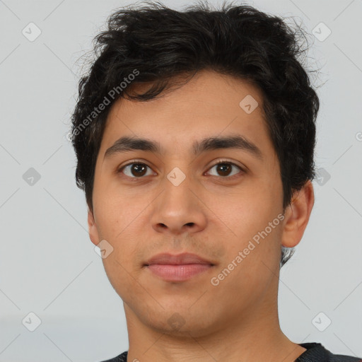 Neutral latino young-adult male with short  brown hair and brown eyes