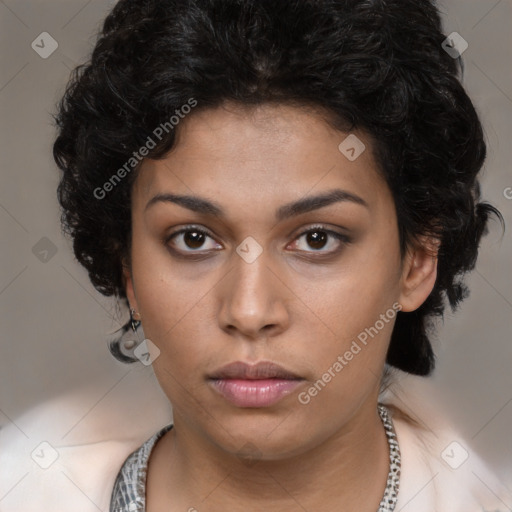 Neutral black young-adult female with long  brown hair and brown eyes