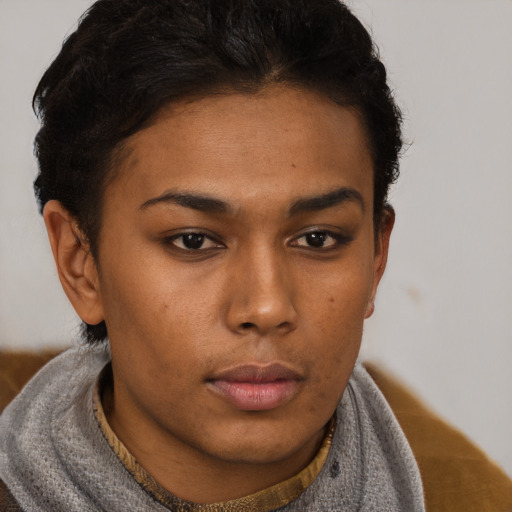 Neutral black young-adult female with short  brown hair and brown eyes
