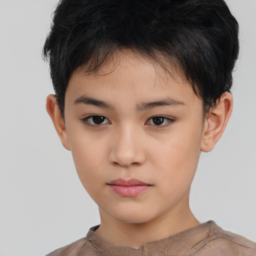 Neutral asian child male with short  brown hair and brown eyes