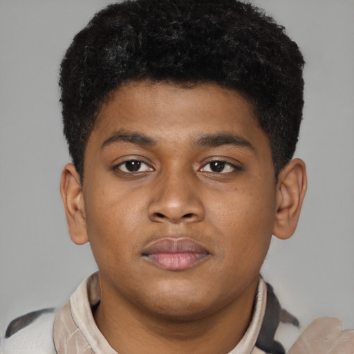 Neutral latino young-adult male with short  brown hair and brown eyes