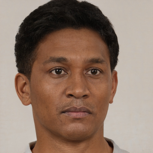 Neutral black young-adult male with short  brown hair and brown eyes