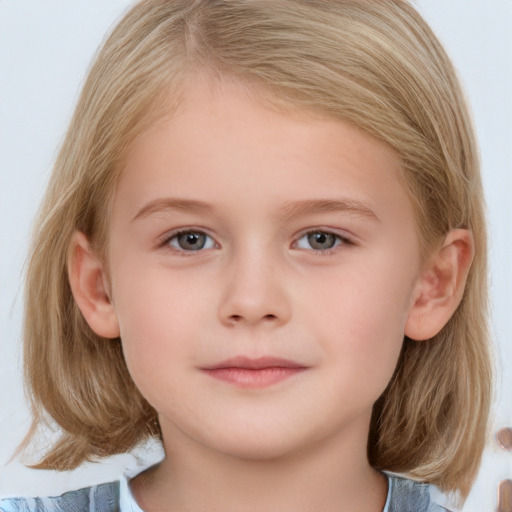 Neutral white child female with medium  brown hair and grey eyes