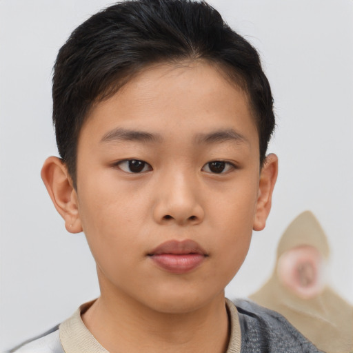 Neutral asian young-adult female with short  brown hair and brown eyes