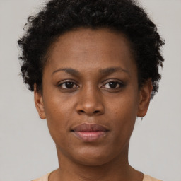 Neutral black young-adult female with short  brown hair and brown eyes