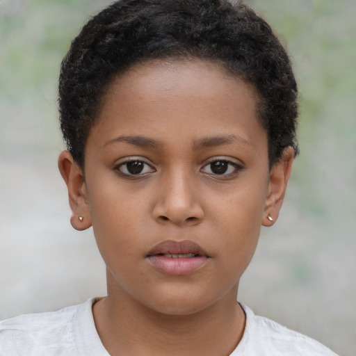 Neutral black child female with short  brown hair and brown eyes