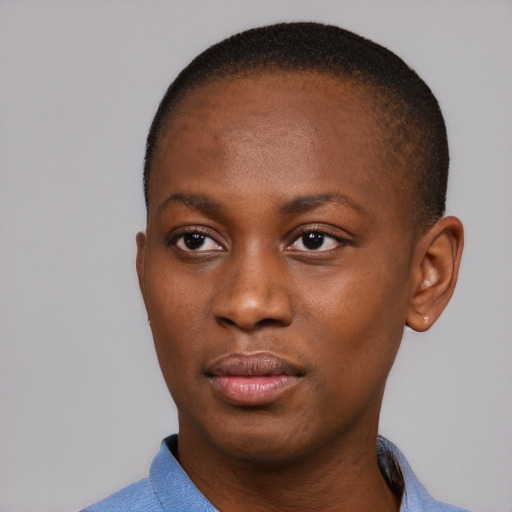 Neutral black young-adult female with short  brown hair and brown eyes