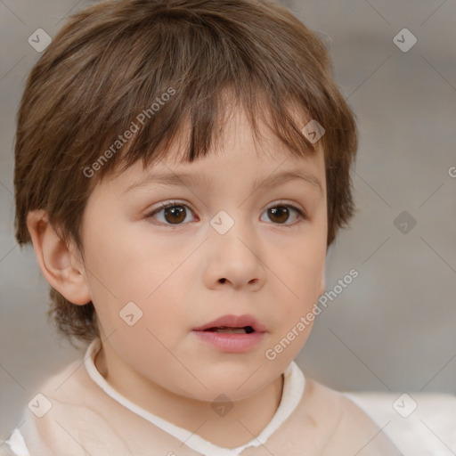 Neutral white child female with short  brown hair and brown eyes